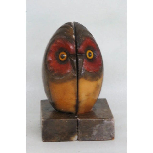 Mid 20th Century HiMARK Style Carved Stone Alabaster Owl Bird Sculpture Bookends For Sale - Image 5 of 13