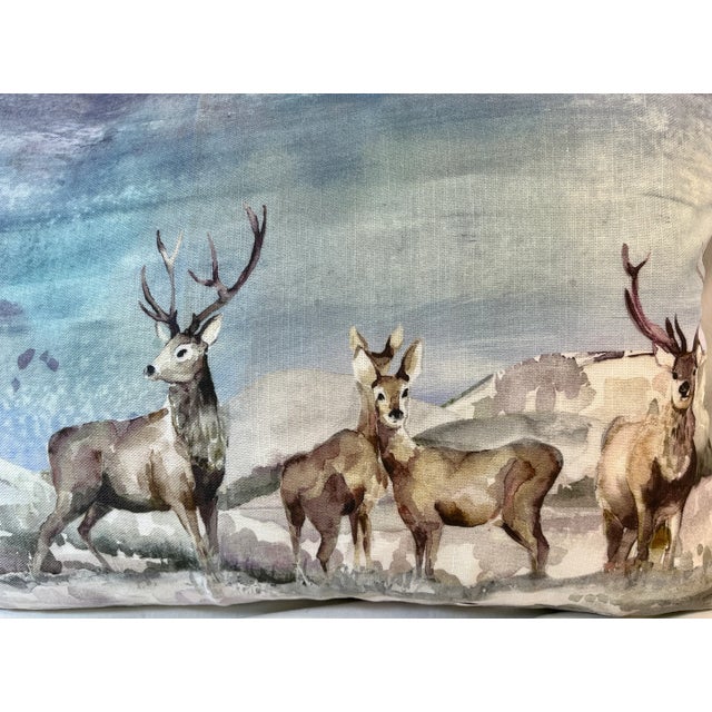 Large Bolster Pillow Decorated With a Rangle of Majestic Deer Grazing In A Snowy Winter Valley - Made In The U K. Measures...