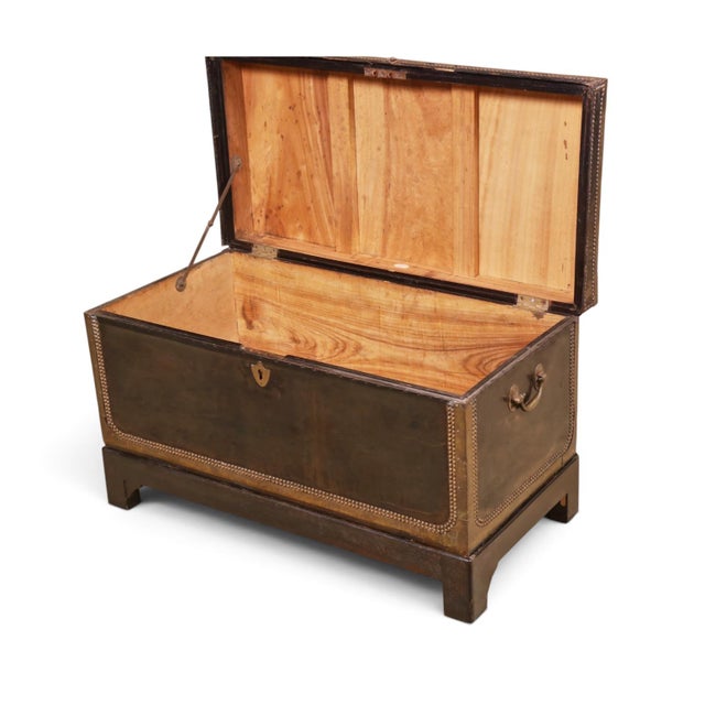 Large English Military Leather Clad Campaign Trunk For Sale - Image 9 of 9