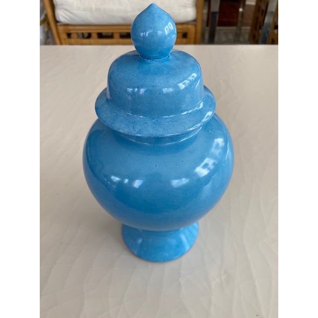 1970s Tiffany Blue Lidded Vase Urn For Sale - Image 5 of 7