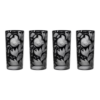 Verdure Highball Glasses Black - Set of 4 For Sale