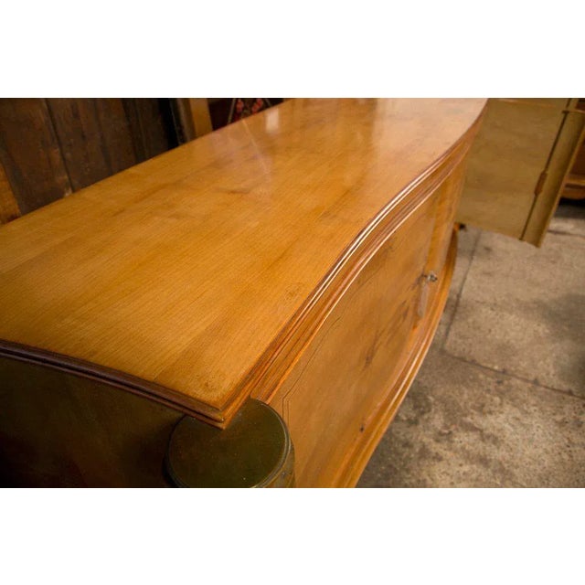 French Vintage Mid Century Leleu Style French Bronze-Mounted Satinwood Marquetry Buffet For Sale - Image 3 of 11