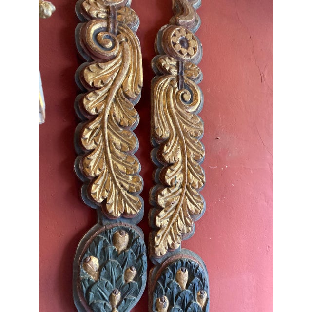 18th Century Antique Italian Polychrome Painted Handcarved Pilaster Friezes, Set of 2 For Sale - Image 14 of 18