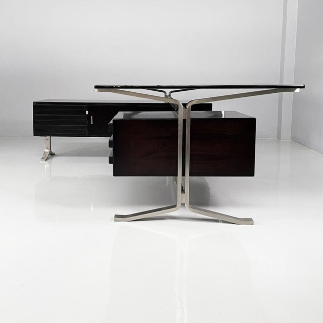 Italian Modern Black Wood, Steel and Smoked Glass Desk from Formanova, 1970s For Sale - Image 4 of 18