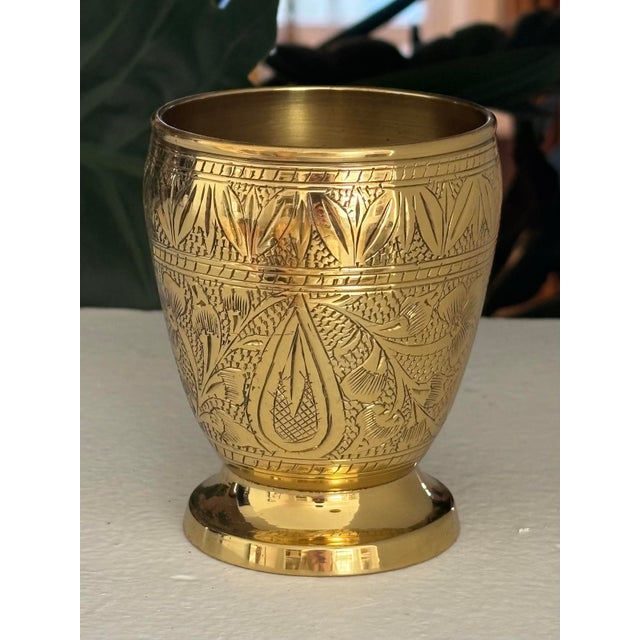 1980s Small Ornate Etched Solid Brass Cup For Sale - Image 6 of 6