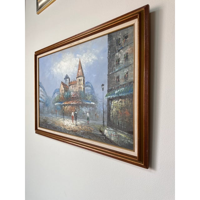 French 1980’s Vintage Burnett Parisian Street Scene Oil on Canvas Painting - Framed For Sale - Image 3 of 12