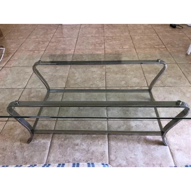 Metal Vintage 1980s Mid-Century Modern Chrome and Double 3/8" Glass Shelf Coffee Table - Side Table Also Available, Listed Separately. For Sale - Image 7 of 7