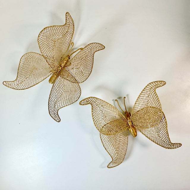 1980s Vintage Boho Chic Coastal Figurative Wicker Butterflies Sculptural Wall Objects - Set of 2 For Sale - Image 4 of 13