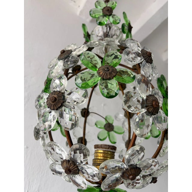 French Green Flower Ball Crystal Prisms Maison Baguès Style Chandelier, 1920s For Sale - Image 9 of 9