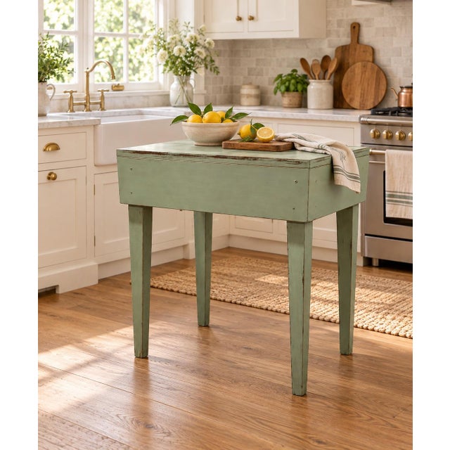 Farmhouse Vintage Sage Green Primitive Farmhouse Table For Sale - Image 3 of 9