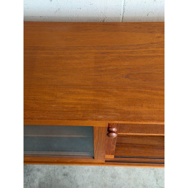Brown Vintage Danish Teak Display Cabinet With Sliding Glass Doors 1960s For Sale - Image 8 of 10