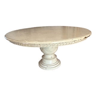 Elegant French Provincial Round Pedestal Dining Table With Distressed European Finish For Sale