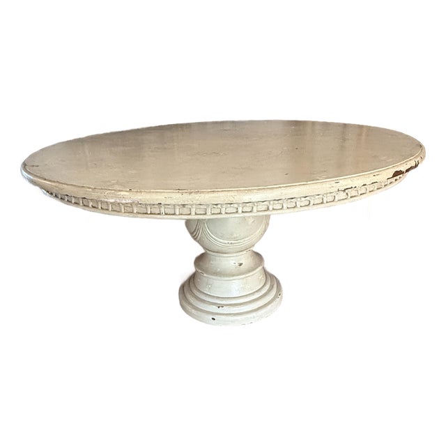 Elegant French Provincial Round Pedestal Dining Table With Distressed European Finish For Sale