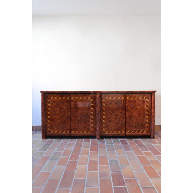 Italian Burl Elm and Marquetry Sideboard, 1970s For Sale - Image 15 of 15