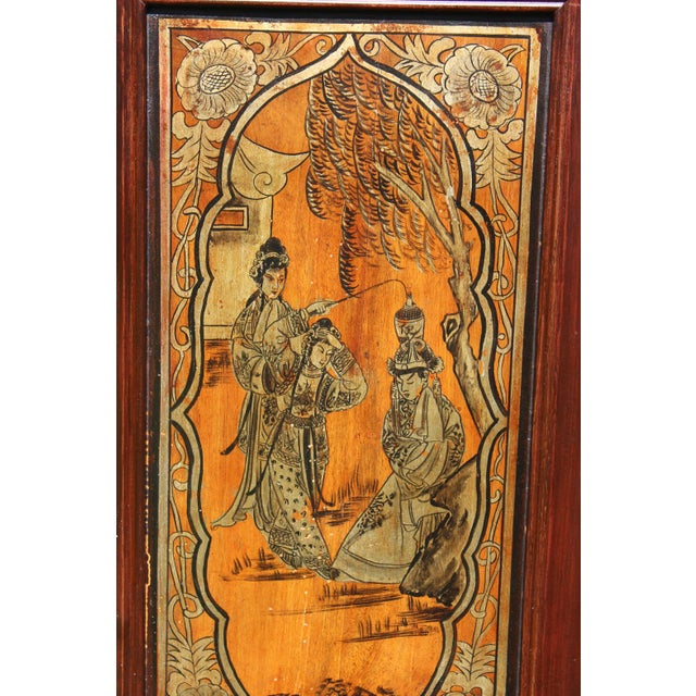 1980s Chinoiserie Cabinet With Carved and Painted Panels For Sale - Image 9 of 17