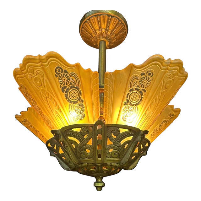 1930s Art Deco Slipshade Chandelier For Sale