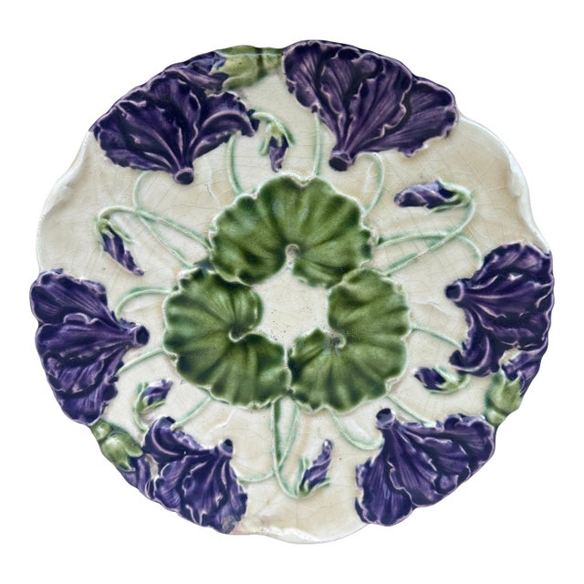 Majolica Cyclamens Plate Schultz Cilli, Circa 1900 For Sale