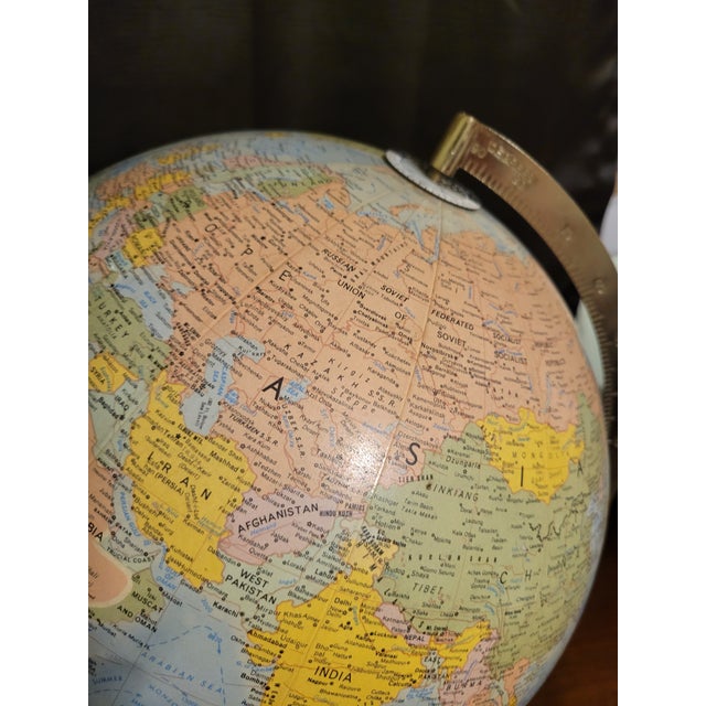 1957-1960 Illuminated Replogle Comprehensive Globe on Solid Walnut and Brass Base For Sale - Image 9 of 9