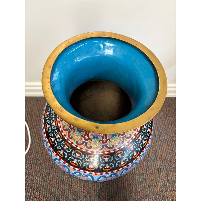 Black Antique Asian Cloisonné Floor Vase For Sale - Image 8 of 8
