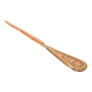 Tiffany Studios New York Pine Needle Pattern Bronze Doré and Slag Glass Letter Opener For Sale