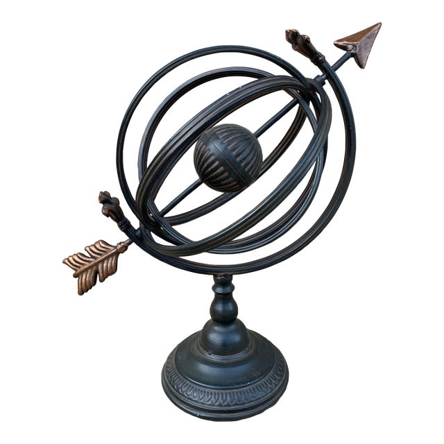 Vintage Iron Armillary Sphere Sundial Garden Ornament, English Estate Outdoor Decor For Sale