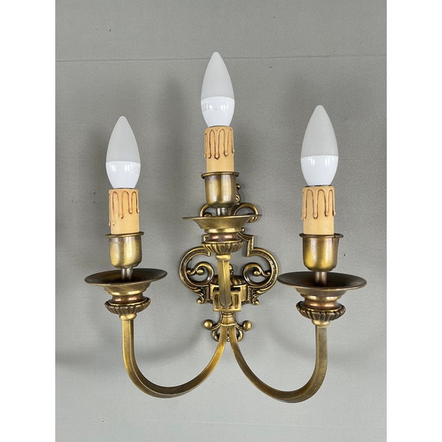 20th Century Brass Wall Sconces, Set of 2 For Sale - Image 5 of 9