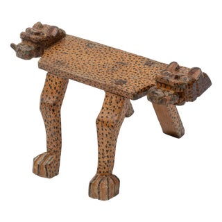 Mid-Century Carved Wooden Jaguar Stool, 1960s For Sale