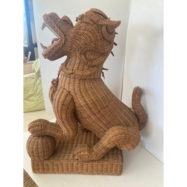 Boho Chic Large Wicker Foo Dog For Sale - Image 4 of 11