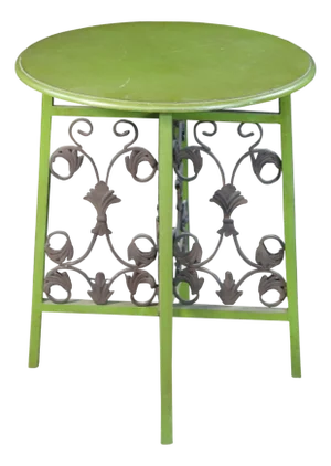 Vintage Round Green Painted Scrolled Metal Gateleg Folding Table