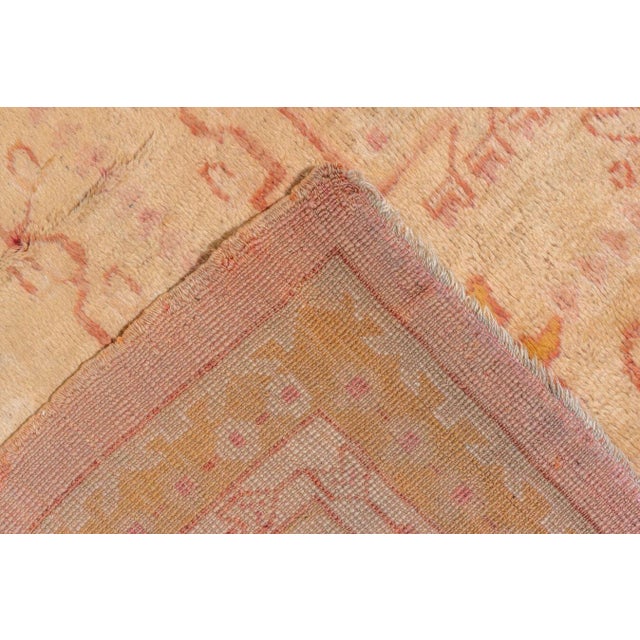 Textile Zabihi Collection Oversize Pink Gold Large Antique Turkish Oushak Rug For Sale - Image 7 of 7