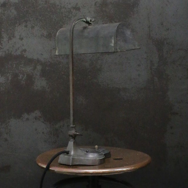 Gray Art Deco French Brass Table Desk Light Banker Lamp For Sale - Image 8 of 10