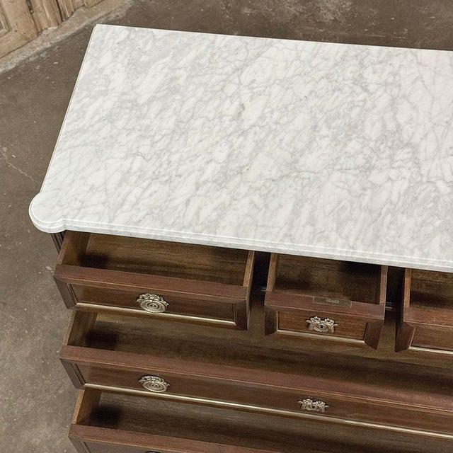 19th Century French Louis XVI Mahogany Commode With Carrara Marble For Sale - Image 15 of 17