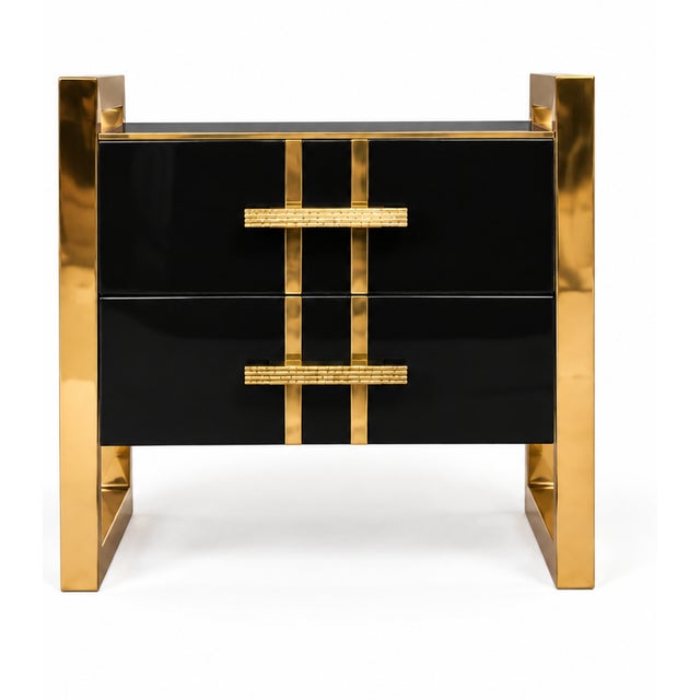 Black Black Glass and Brass Bedside Tables with Two Drawers from Justfurnituress SRL, Set of 2 For Sale - Image 8 of 10