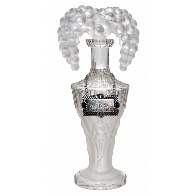 Art Deco Pair of Hoffmann Art Deco Crystal Nude Figural and Grape Decanters, 1920's. For Sale - Image 3 of 11