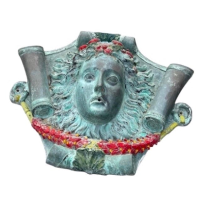 1970s Vintage Classical Bronze & Polychrome Water Fountain Mask For Sale - Image 5 of 12