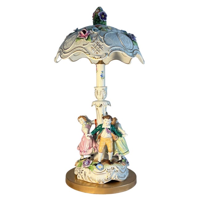 White Von Schierholz Porcelain Ring Around the Rosie Children Table Lamp Floral Lithophane Shade For Sale - Image 8 of 18