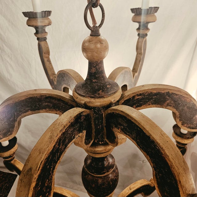 2000 - 2009 Paul Ferrante Style - Large French Provincial Two Tier 12 Light Wooden Chandelier For Sale - Image 5 of 8