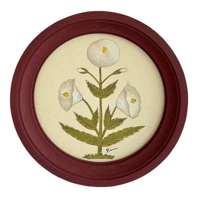 Original Hand-Painted White Floral Motif Paining, Framed For Sale