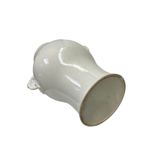 Asian Off White Glaze Elephant Head Rings Slim Round Porcelain Art Vase For Sale - Image 3 of 7