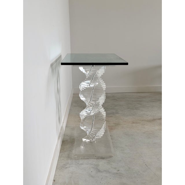 Lucite Helix Console Table With Custom Glass Top, Post Modern 1980s Handmade For Sale - Image 10 of 17