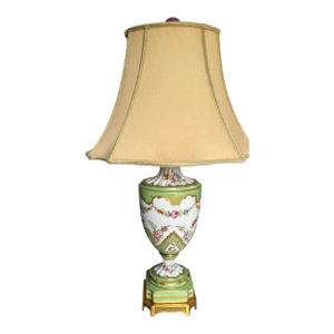 Late 19th C Sevres Style Lamp Hand Painted and Hand Gilded in Louis XVI Style