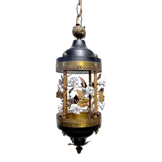 1960's Brass and Black Enamel Lantern For Sale