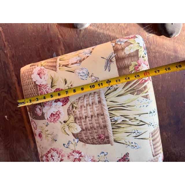 Pair of French Louis XV Floral Motif Upholstered Back Rush Seat Arm Chairs with ottoman Rust seats , well carved , sturdy...