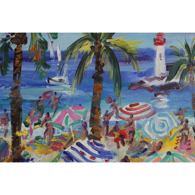 Yvon Grac, The Cros Dei Pin Beach at St. Jean Cap Ferrat, 1990s, Oil Painting on Canvas, Framed For Sale - Image 13 of 18