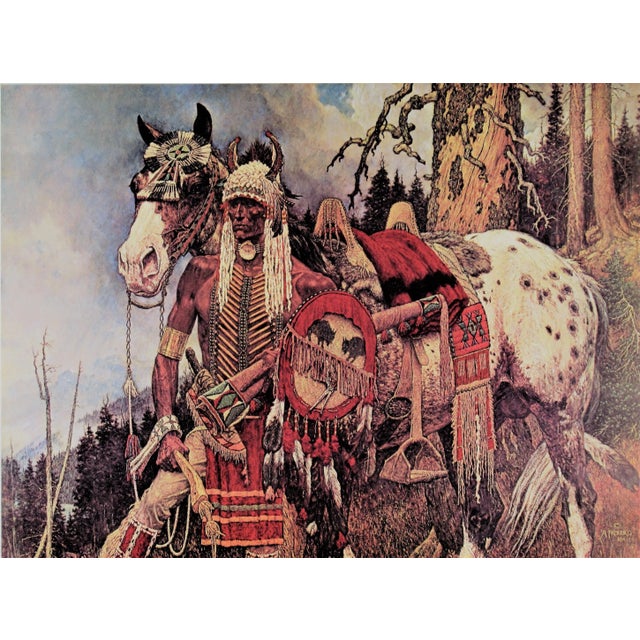This artwork titled "When the Land was His" 1985, is a color offset lithograph by renown western artist Arnold Friberg,...