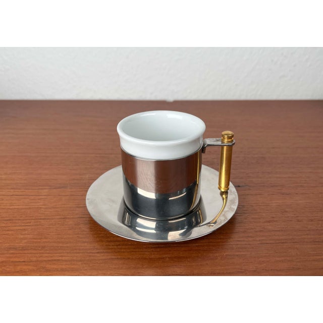 Postmodern Italian Postmodern Lavazza Oro Series Espresso Cups and Saucers from Balzano, 1980s, Set of 7 For Sale - Image 3 of 18