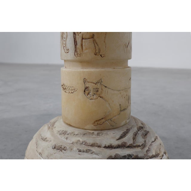 Cream Carved Alabaster Pedestal with Engraved Figures, Italy, 1900s For Sale - Image 8 of 11