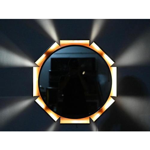Italian Curved Teak Backlit Bevel Mirror by ISA Bergamo, 1968 For Sale - Image 3 of 14