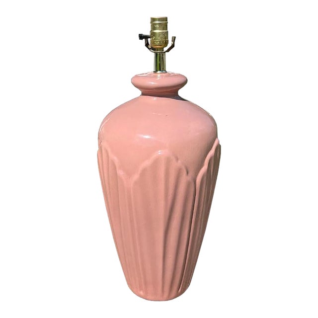 Vintage Tall Pastel Pink Art Deco Ceramic Table Lamp For Sale