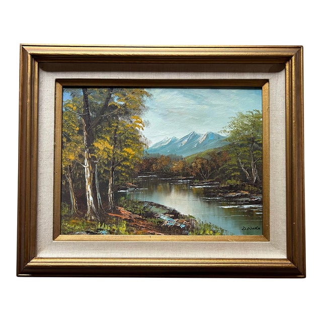 Mid Century Impressionist Landscape Oil Painting of the Sierra Nevada Mountain Range With Autumn Trees For Sale